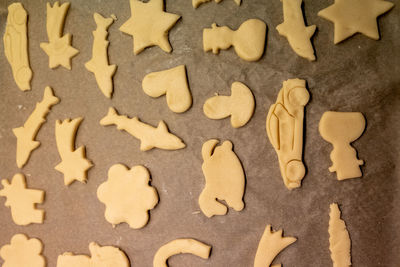 High angle view of cookies on floor