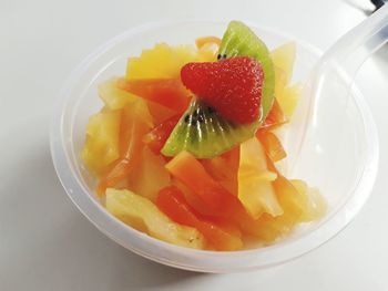 Close-up of chopped fruit in bowl