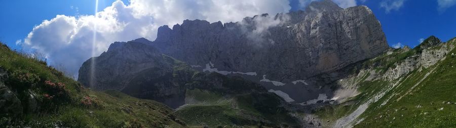 Panoramic view of mountains against sky