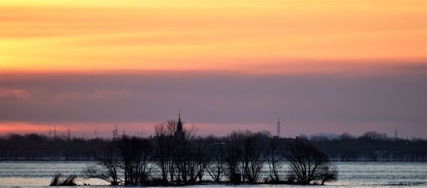 Silhouette bare trees against sky during sunset