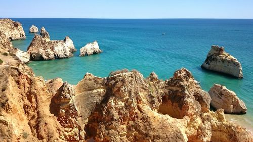 Scenic view of sea against blue sky