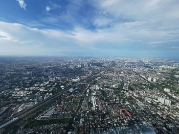 High angle view of buildings against sky