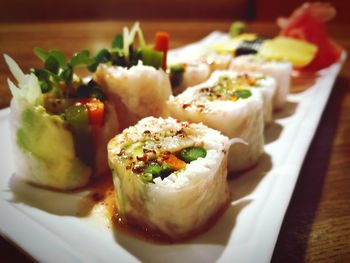 Close-up of served food in plate