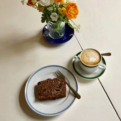 High angle view of breakfast served on table