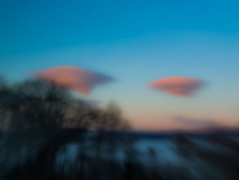 Defocused image of sea against sky during sunset