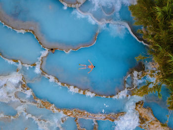 High angle view of turtle in sea