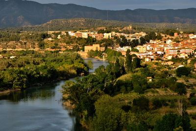 High angle view of townscape against sky