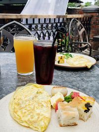 Close-up of breakfast served on table