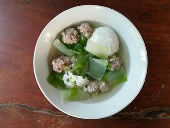 High angle view of food in bowl on table