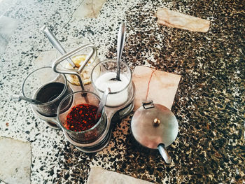 High angle view of fruits on table