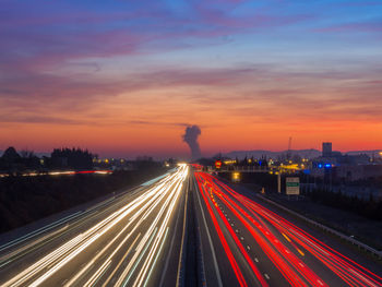 Light trails on road at night