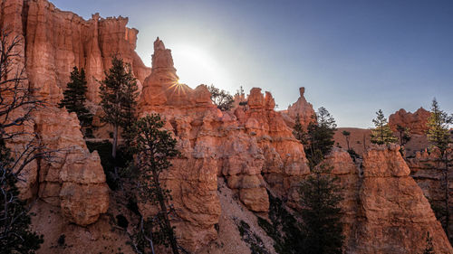 Low angle view of rock formations