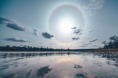 Scenic view of lake against sky during sunset