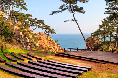 Scenic view of sea against clear sky