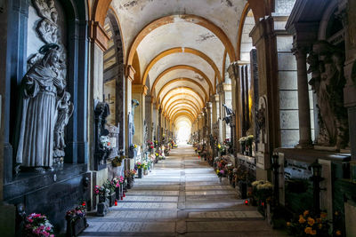 Empty corridor of graveyard 