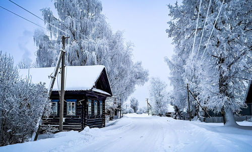 Houses on snow covered landscape