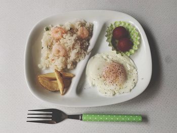 High angle view of breakfast served in plate