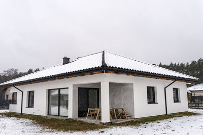 House against sky during winter