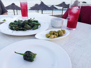 High angle view of salad in plate on table