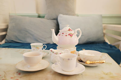 Close-up of tea cup on table