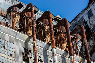 Low angle view of abandoned building against sky