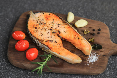 High angle view of vegetables on cutting board