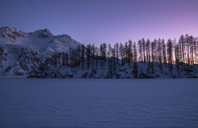 Scenic view of snowcapped mountains against clear sky