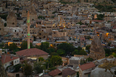 High angle view of buildings in town