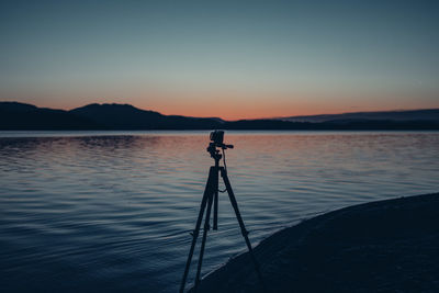 Scenic view of lake against sky during sunset