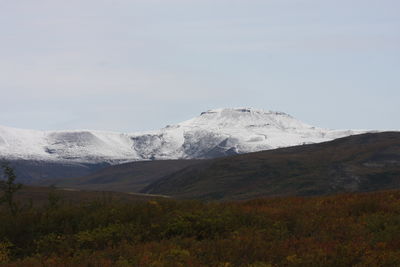 Scenic view of snowcapped mountains against sky