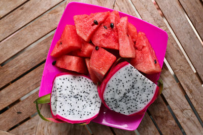 High angle view of dessert in container on table