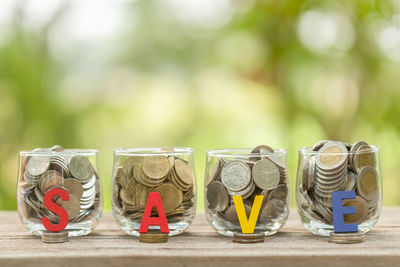 Close-up of glass jar on table