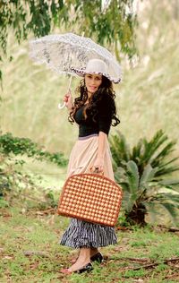 Yulia photo session with bag and umbrella