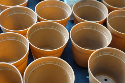 High angle view of empty flower pots