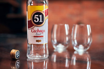 Close-up of wine glass on table