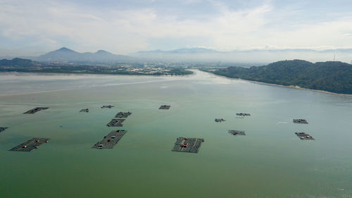 High angle view of lake against sky