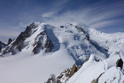 Snow covered mountains against sky