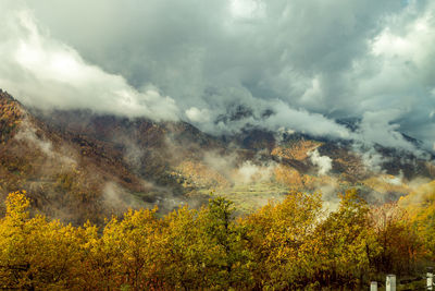 Scenic view of landscape against sky during autumn