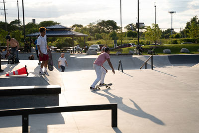 High angle view of people on skateboard