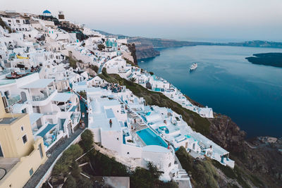 High angle view of boats in sea