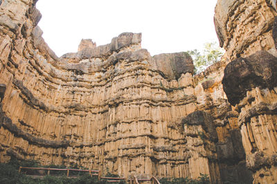 Low angle view of rock formations against sky