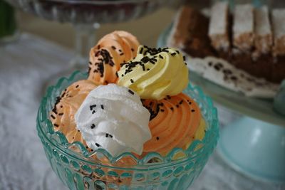 Close-up of whipped cream in bowl