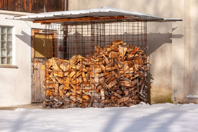 Stack of logs in snow