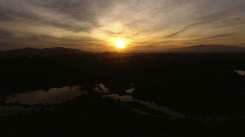 Scenic view of mountains against sky during sunset