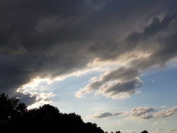 Low angle view of silhouette trees against sky