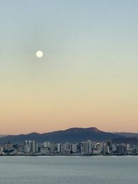 Scenic view of sea against clear sky at sunset