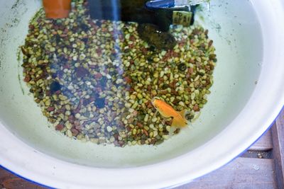 High angle view of food in bowl on table