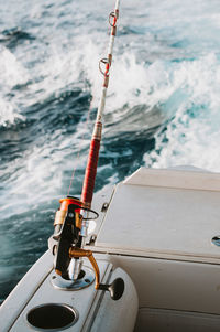 High angle view of boat sailing on sea