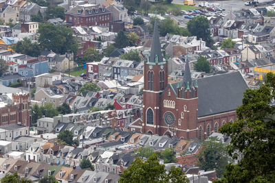 High angle view of buildings in city