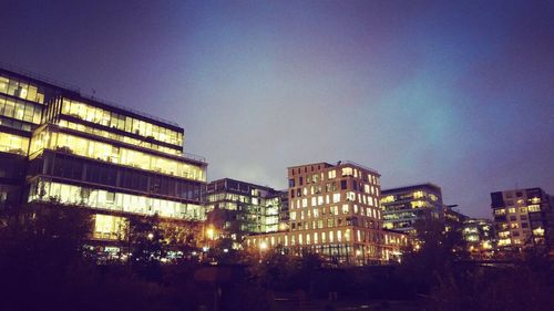 Low angle view of buildings at night